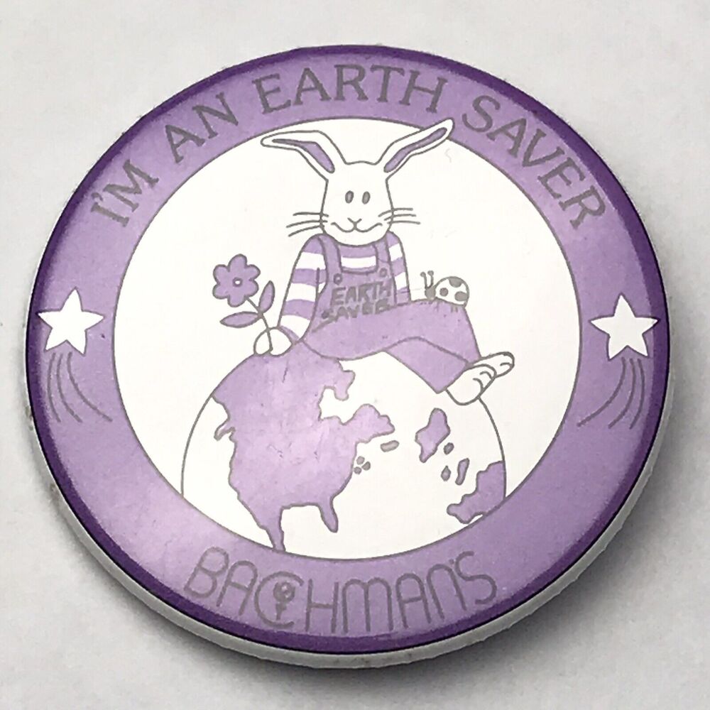 Bachmans Earth Saver Bunny Rabbit  Pin Button Pinback Gardening Horticulture